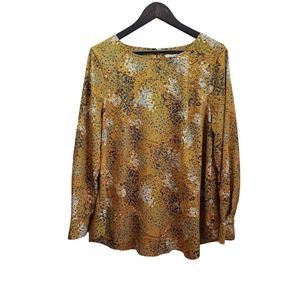 Loft Plus Yellow All Over Print Flowy Long Sleeve Tunic Top size 14